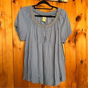 Women's Blue boho Blouse knitted details